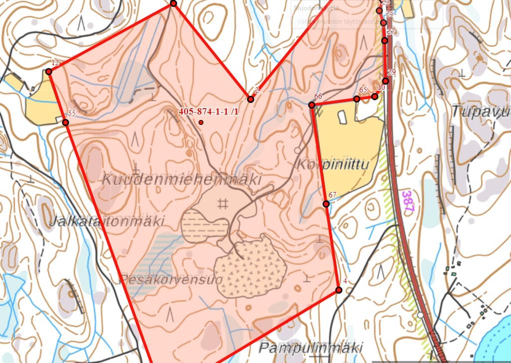 9 / 26 Kuva 1. Ottoalueen sijainti tilalla Timperin yhteismetsä (405-874-1-1/1), Lappeenranta. II LUPAPÄÄTÖKSEN RATKAISUOSA 6.