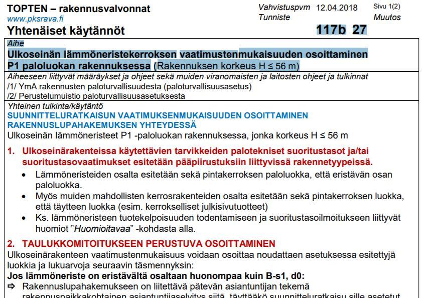 Ulkoseinän lämmöneristekerroksen vaatimustenmukaisuuden