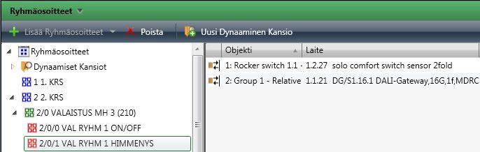 molemmat viedään haluttuun ryhmäosoitteeseen. Kuva 16:ssa esitetään ryhmäosoitteen linkitys. 26 KUVA 16.