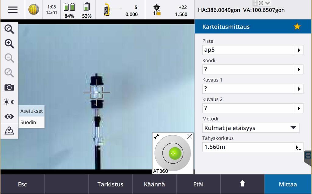 Kuvan ottaminen pisteen mittaamisen yhteydessä Kun teet kartoitusmittausta, voit tallentaa