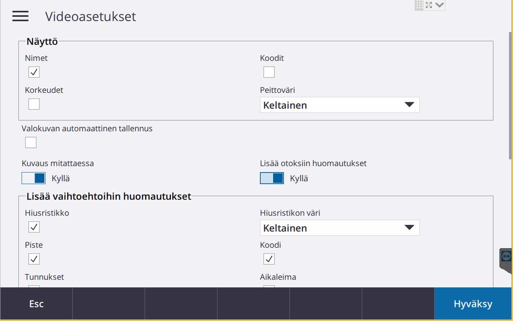 Kuvan ottaminen pisteen mittaamisen yhteydessä Rasti ruutuun Kuvaus mitattaessa Lisää otoksiin huomautukset tarkoittaa metatietojen tallentamista