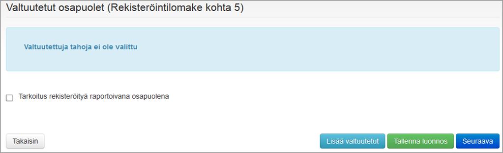 Markkinaosapuolen rekisteröiminen Valtuutettujen tahojen ilmoittaminen Liiketoimia ACER:lle voivat raportoida toimijat itse tai ulkoinen RRM Täppä tähän jos yritys toimii RRMnä, raportoivana