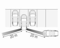 Havaintovyöhykkeet Järjestelmän anturit kattavat noin 20 m vyöhykkeen 90 kulmassa vasemmalla tai oikealla puolella auton takana.