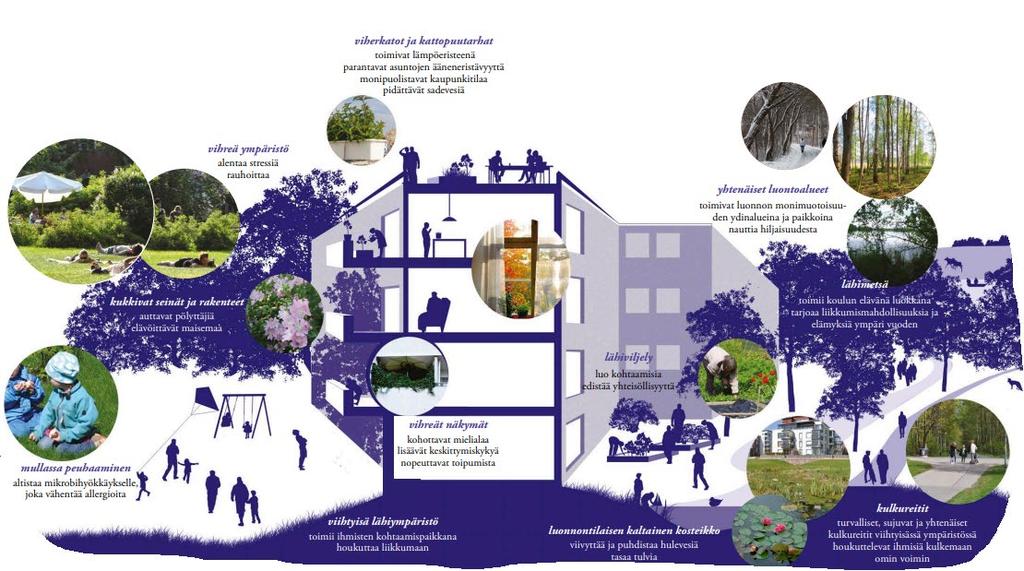 Vihreän infrastruktuurin keinot / luontopohjaiset ratkaisut Lähde: Virtaa