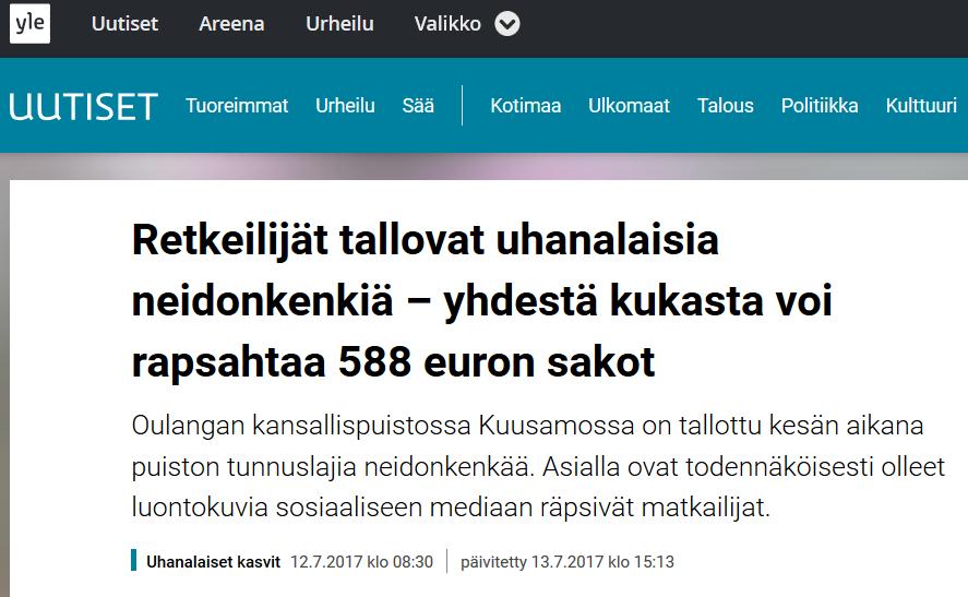 eteläreunan esiintymille (esimerkiksi neidonkenkä) - Joskus