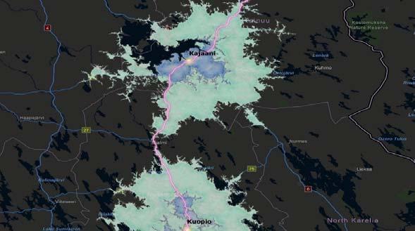 Viitostien saavutettavuusalueet Kuvassa on tarkasteltu Viitostien kolmen suurimman asutus- ja työpaikkakeskittymän saavutettavuutta erikseen 30 minuutin ja 60 minuutin