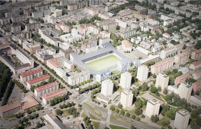 Esimerkki: Tammelan jalkapallostadion (asemakaavan viitesuunnitelma, Arkkitehtitoimisto JKMM Oy)