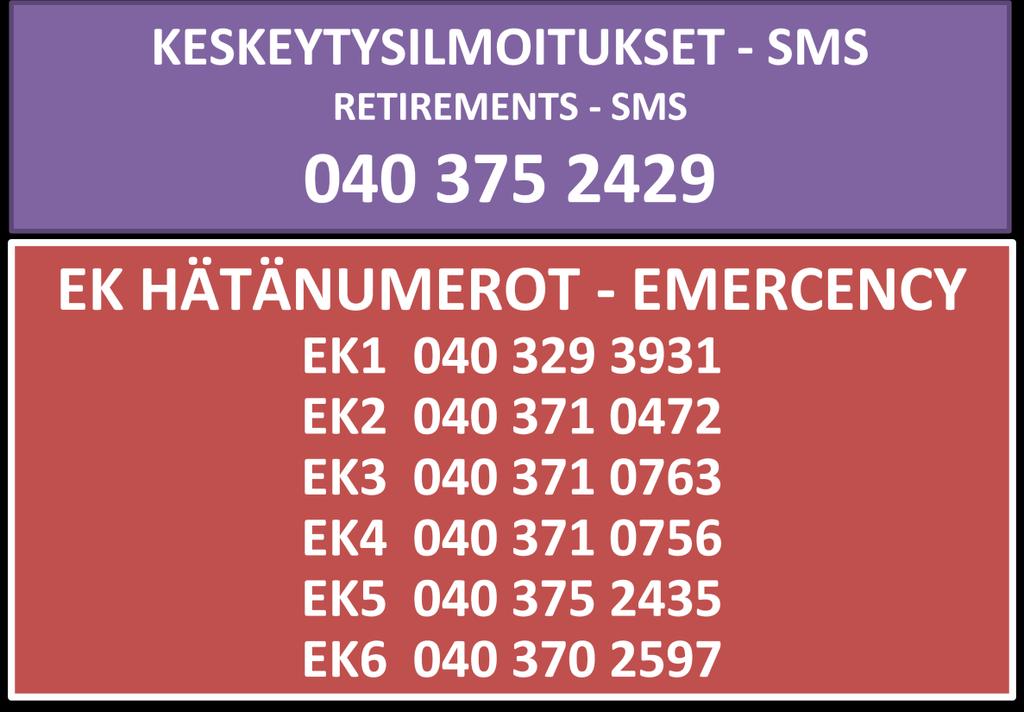 6 (5) 11. KESKEYTYSILMOITUKSET Ilmoita keskeytys mahdollisimman nopeasti tiekirjassa mainittuun KESKEYTYSNUMEROON. Ilmoitus tehdään tekstiviestillä. 12. TULOKSET Tulospalvelu toimii osoitteessa www.