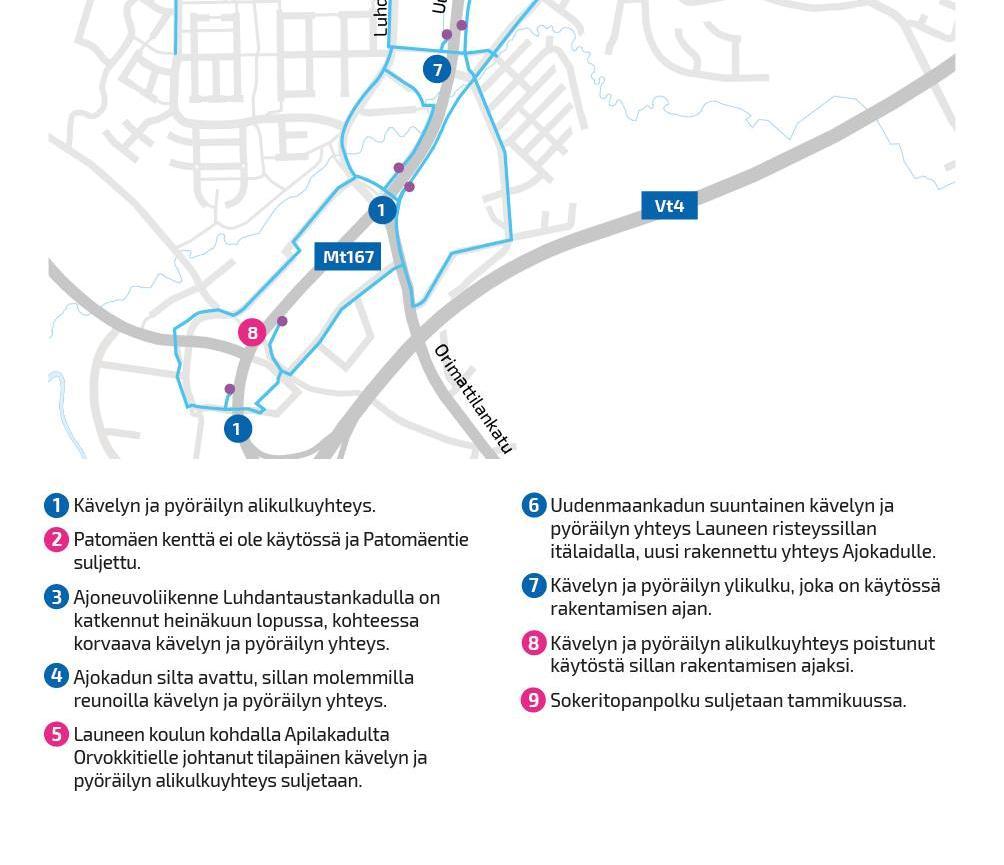 Aukeankadun liittymä, jossa kiertoliittymä Jalankulun ja