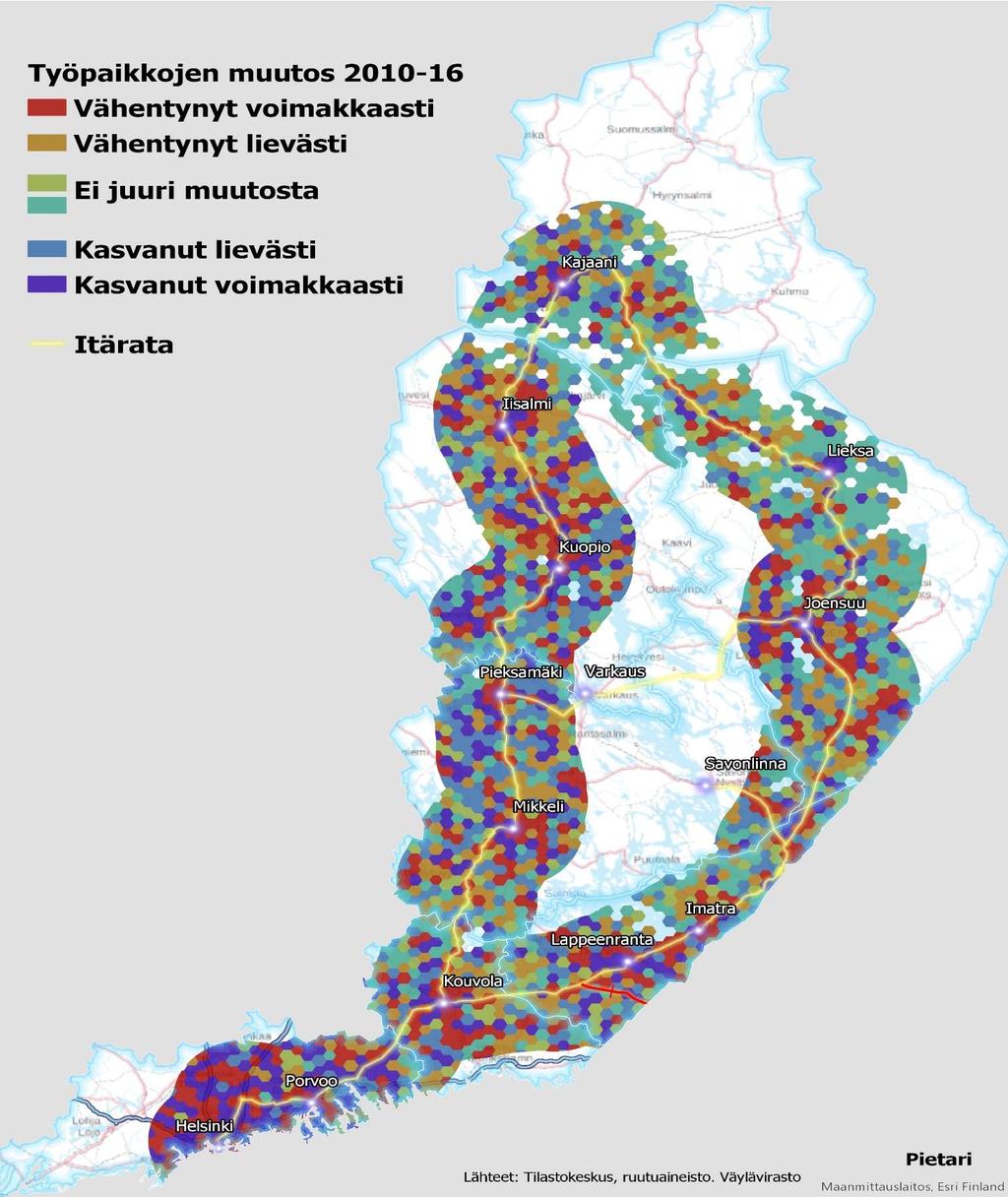 Itäratojen työpaikkojen määrä on kasvanut