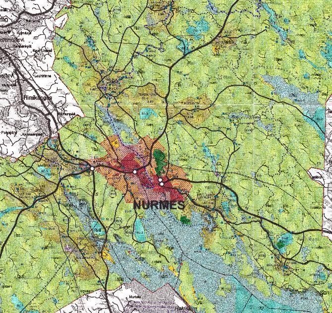 HANKKEEN TAUSTAT, LÄHTÖKOHDAT JA PERUSTELUT 30.11.2018 9 Yleiskaava Suunnittelualueella on voimassa Nurmeksen oikeusvaikutukseton yleiskaava päivämäärällä 1.8.2000. Yleiskaava on esitetty kuvassa 7.