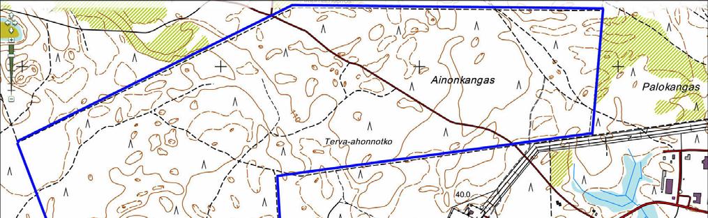 Kuva 2: Selvitysalueen tarkka rajaus Tulokset Selvitysalue on sitä ympäröivään maastoon verrattuna melko metsäinen ja rajautuu monin paikoin suuriin, melko tuoreisiinkin hakkuuaukkoihin mutta