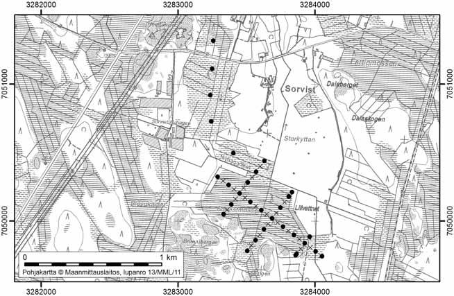 Uudessakaarlepyyssä tutkitut suot ja niiden turvevarat Osa 2 80. Sorvistmossen Sorvistmossen (kl. 2321 04, x = 7050,1, y = 3283,3) sijaitsee noin 6 km Uudenkaarlepyyn keskustasta kaakkoon.