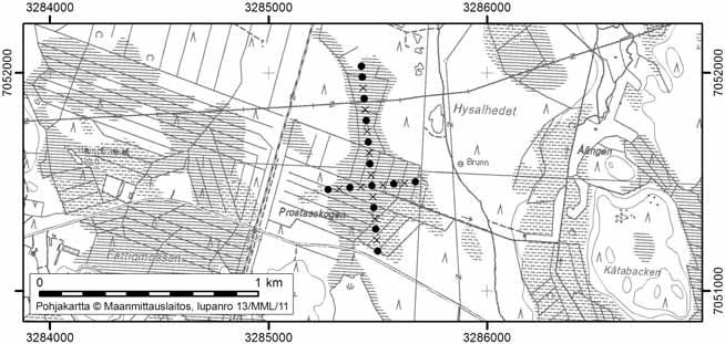 Uudessakaarlepyyssä tutkitut suot ja niiden turvevarat Osa 2 82. Prostasskogen Prostasskogen (kl. 2321 04, x = 7051,4, y = 3285,5) sijaitsee noin 9 km Uudenkaarlepyyn keskustasta itäkaakkoon.