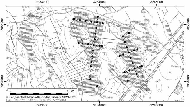 Uudessakaarlepyyssä tutkitut suot ja niiden turvevarat Osa 2 95. Tattarmossen Tattarmossen (kl. 2321 04, x = 7054,6, y = 3283,8) sijaitsee noin 6 km Uudenkaarlepyyn keskustasta itään.