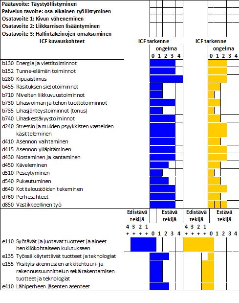 TOIMINTAKYKYPROFIILI TOIMII HAVAINNOLLISENA YHTEENVETONA Käytä sitä yhteisenä kielenä asiakkaan ja eri ammattilaisten välisessä keskustelussa, tavoitteiden asettelussa, ja alkutilannearviona