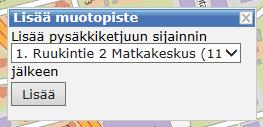 Ohje 12 (35) Toinen tapa lisätä muotopiste on klikata hiiren oikealla näppäimellä kohtaa, josta halutaan reitin kulkevan,