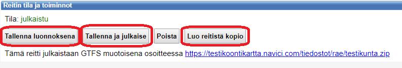 Ohje 31 (35) 2.8 Reitin muutoshistorian tarkastelu Reitin muutoshistoria on nähtävissä tallennuspainikkeiden alta.