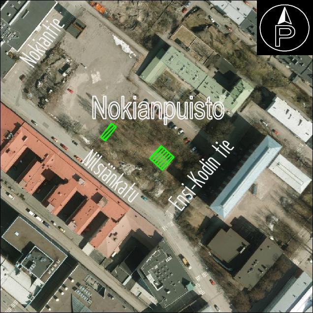 11 Nokianpuisto,Vallila Parkkipaikan aidan suuntainen istutusalue 51 m² Puiston keskellä oleva alue 150 m² Alueille