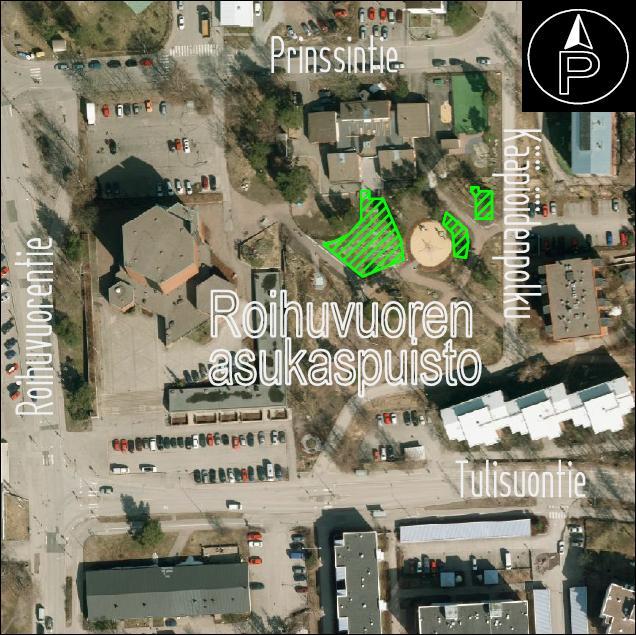 20 Roihuvuorenasukaspuisto,Roihuvuori Merkityt istutusalueet noin 530m² 18 erikokoista istutuslaatikkoa (tontti) Alusta