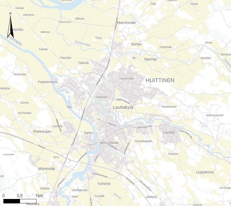 SIJAINTI Suunnittelualue sijaitsee noin 0,9 kilometriä Huittisten keskustasta