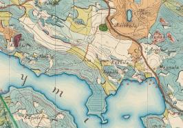 Vuoden 1946 ilmakuvasta näkee tiestön selvän kehityksen Senaatinkartan (1875) ajoista.