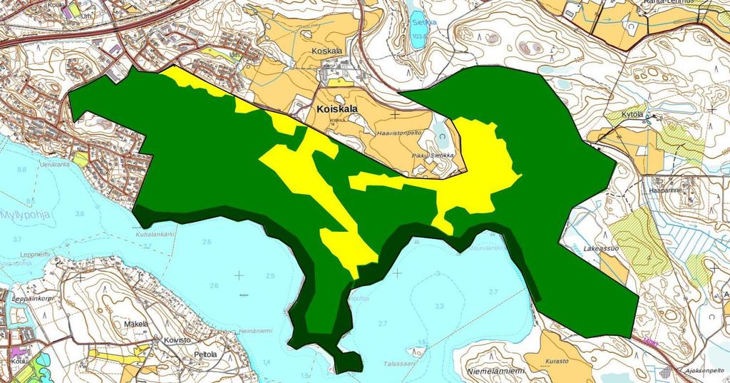 N Selite Metsä/ Tonttivihreä Pelto/ Niitty Ranta-alue Kuva 24. Selvitysalueen viherverkostokartta.