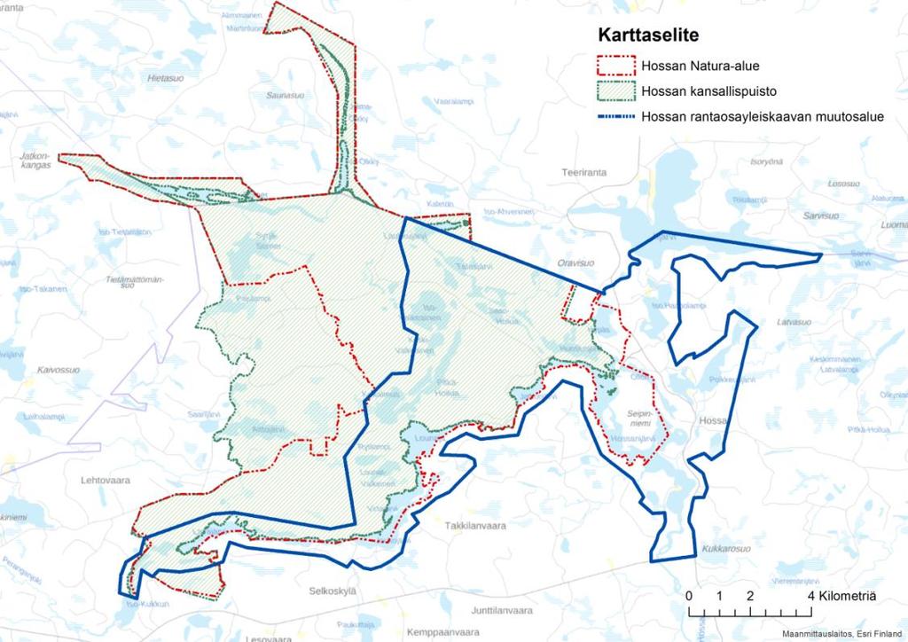 FCG SUUNNITTELU JA TEKNIIKKA OY Natura-tarveselvitys 12 (19) 6.3 Suojeluarvot Kuva 5. Hossan kansallispuisto kattaa lähes koko Natura-alueen.