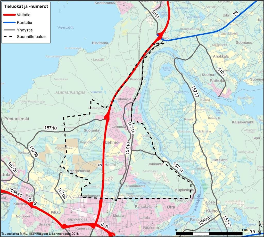 FCG SUUNNITTELU JA TEKNIIKKA OY Raportti LUONNOS 6 (20) 2 Liikenteen nykytilanne 2.1 Ajoneuvoliikenne 2.1.1 Liikenneverkko Valtatie 6 (Helsinki Joensuu Kajaani) kulkee suunnittelualueen poikki pohjois-eteläsuunnassa.