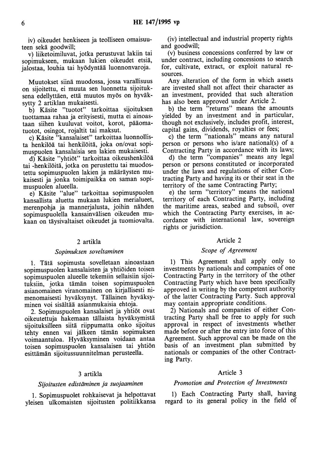 6 HE 147/1995 vp iv) oikeudet henkiseen ja teolliseen omaisuuteen sekä goodwill; v) liiketoimiluvat, jotka perustuvat lakiin tai sopimukseen, mukaan lukien oikeudet etsiä, jalostaa, louhia tai