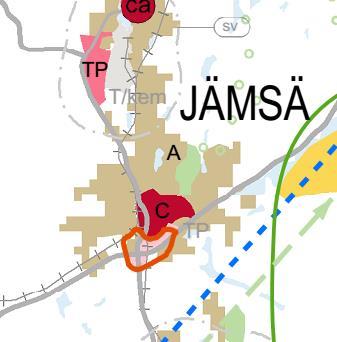 Suunnittelualue on kaavassa osoitettu Taajamatoimintojen alueeksi (A). Kuva 3. Ote maakuntakaavasta. Suunnittelualueen sijainti osoitettuna likimääräisesti punaisella neliöllä. 1.