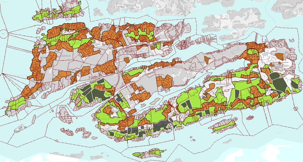 Osayleiskaavaehdotus, M-1 -alue (vihreät alueet) Yli 3 ha:n tiloja, joilla ei