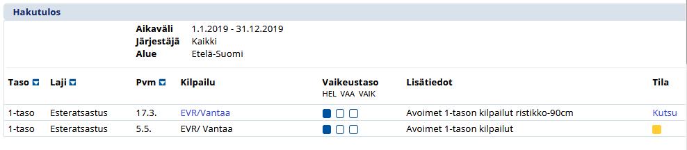 KILPAILUN HAKEMINEN KIPASTA Siirry ylävalikossa Kilpailukalenteriin. Hae kilpailu täyttämällä hakuehdot kilpailukalenteriin ja valitsemalla Hae kilpailu.