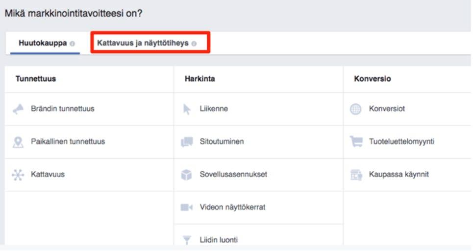 Facebookin mainostyypit = maksuperusteet Huutokauppa = tehdään tarjous ja pyritään saamaan oma yleisö kiinni