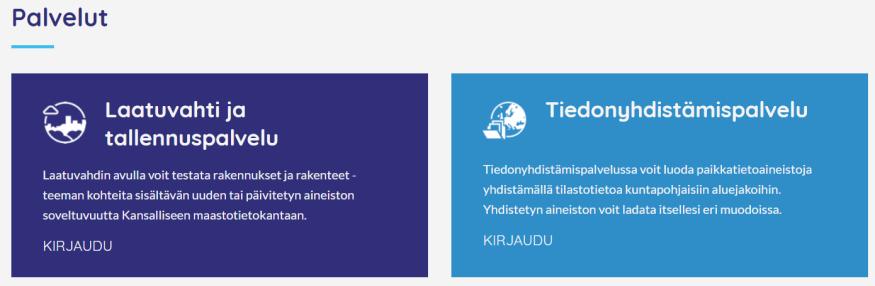 PTA-palvelut hackatonin käyttöön (ainakin nämä) Paikkatietoaineistojen älykäs haku Geokoodaus Laatuvahti Tallennuspalvelu Tiedonyhdistämispalvelu kunta-aineisto + tilastoaineisto) Kantakartat WMTS