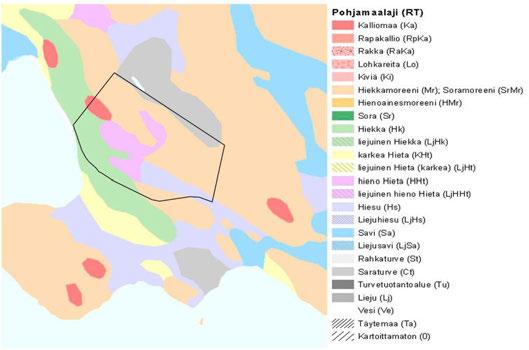 9 KUVA 6. Pohjamaalajit Lahden seudun kallioperä on muodostunut pääosin (53 % koko kallioperästä) mikrokliinisistä graniiteista, pegmatiiteista ja migmatiiteista.