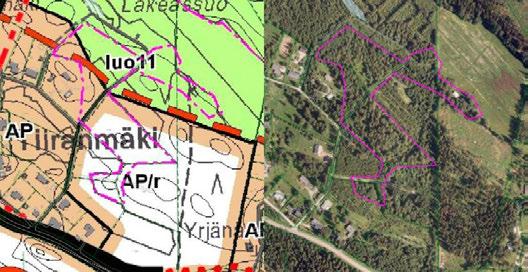 Tiiranmäentien itä- ja länsipuolelta kohti pohjoisessa sijaitsevaa Lakeassuota.