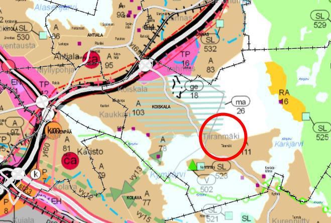4 KUVA 2. Päijät-Hämeen maakuntakaava 2006. 2.2.2 Yleiskaava Tiiranmäen maisemaselvitysalueelle on laadittu Villähde-Koiskalan osayleiskaava, joka on saanut lainvoiman 2.7.2009.
