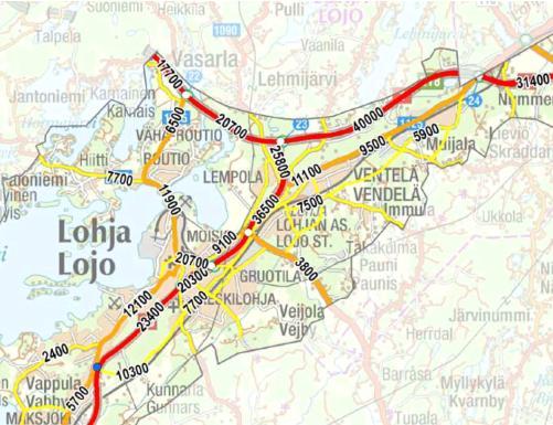 Lohjan liikenne-ennuste 2035 16 Liikenne kasvaa kaava-alueen lähiliikenneverkolla merkittävästi Lohjan liikennemallin ennusteen mukaan. Huom.