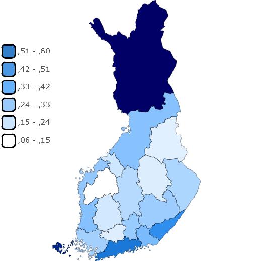 Ulkomaisten yöpymisten osuus (%) maakunnissa sesongeittain 2018 WINTER SEASON 2017-2018 SUMMER SEASON 2018 Lähde: Visit Finland tilastopalvelu Rudolf UK 22%