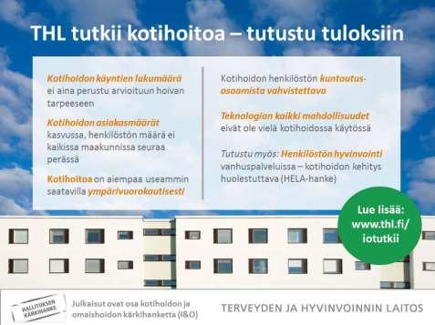 4 SYYSKUU Uutta tutkimustieta ktihidsta THL n julkaissut sana I&O-kärkihanketta uutta tutkimustieta ktihidsta. Tiedt perustuvat Vanhuspalvelujen tila -tutkimuksen sekä ktihidn laskennan aineistihin.