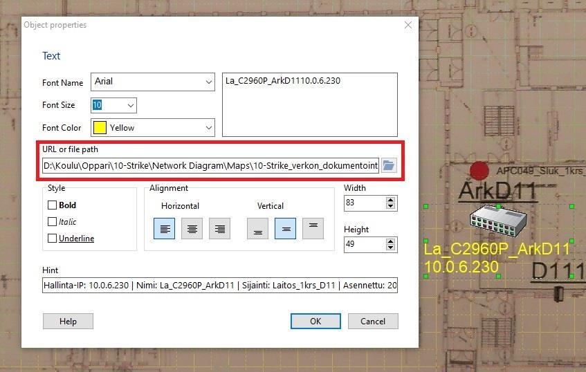 30 Lisättyjen verkkolaitteiden objektien ominaisuuksia on mahdollista muokata Object Properties valikon kautta (kuvio 11).