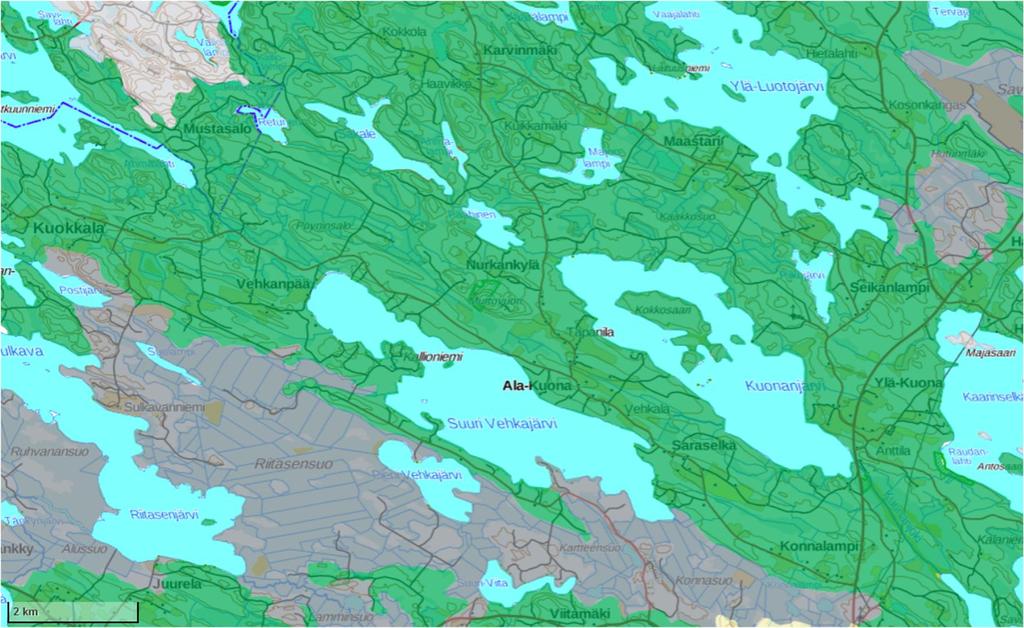 22 Kuva 7. Kuonanjärven alueen maannostyypit kartalla.