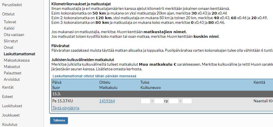 Taso Pöytäkirja: 2) EI- LIVE pöytäkirjan tarkastaminen ottelun