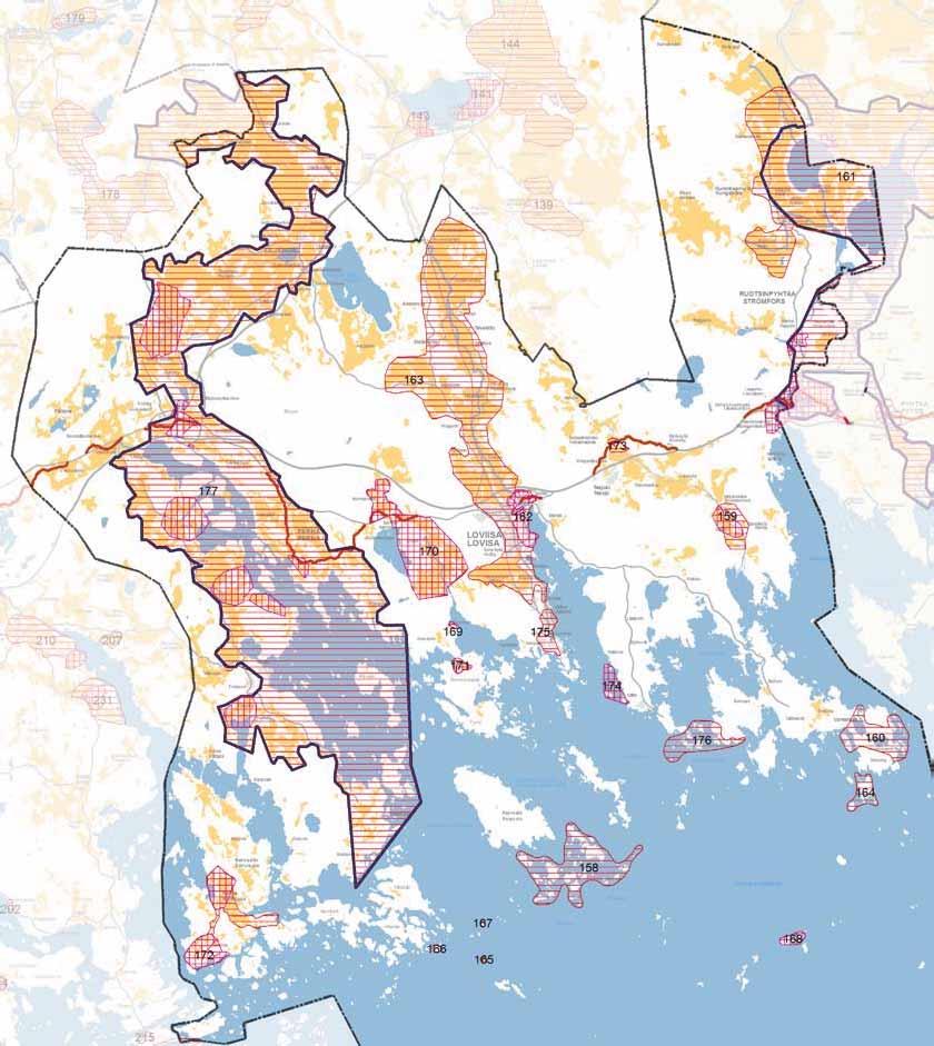 LOVIISA Maakunnallisesti arvokas kulttuuriympäristö Valtakunnallisesti merkittävä rakennettu kulttuuriympäristö (RKY) Kuntaraja Valtakunnallisesti arvokas maisemaalue Pelto Taajama 1:200 000 0