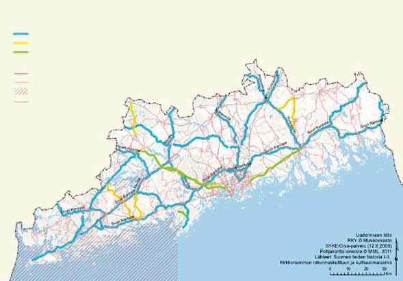 Suuren rantatien vaikutus Suuri rantatie Tie Tärkeimmät maantiet Maisemahistoriatiedot puuttuvat Selänne Uudenmaan tieverkko on saanut muotonsa pääosin ennen keskiaikaisista tielinjoista Uudenmaan