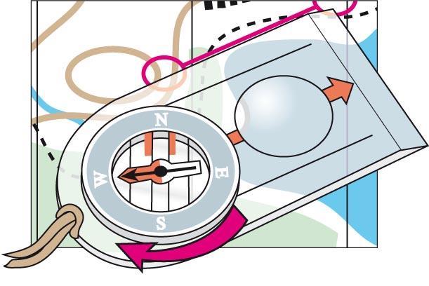 Suunnanotossa kartta voi olla missä tahansa asennossa koska suunta otetaan kartan pohjoisviivojen avulla Aseta kompassin sivu kulkusuuntaan kartalle rastiympyröiden