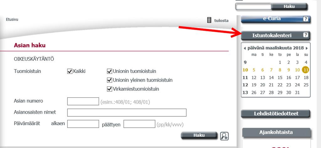 Istuntokalenteri Istuntokalenterista voidaan