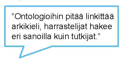 Käyttäjätutkimuksissa esiin noussutta Intuitiivisuus Kuva on kuva Puhekieli asiasanoitukseen Aineiston laatu ja määrä Lisää + parempaa Avoimuus, vapaa käyttö Lisää vapaasti