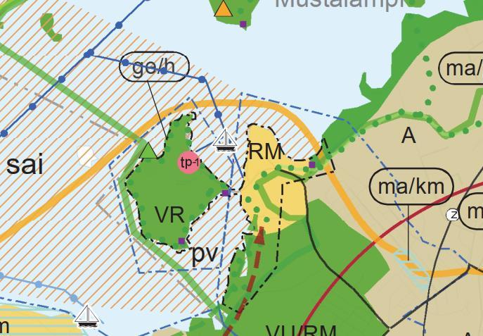 Kuva 8. Ote maakuntakaavasta, alueen sijainti on osoitettu sinisellä ympyrällä. Maakuntakaavassa on koko maakuntakaava-aluetta koskevia suunnittelumääräyksiä.